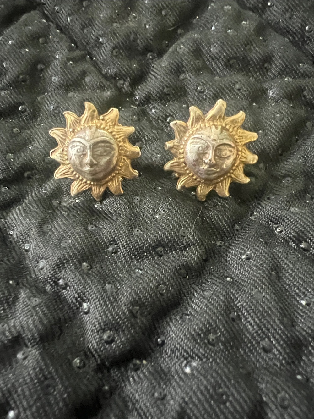 Vintage AB 925 Sterling Silver Gold Vermeil Celestial Sun Face Stud Earrings